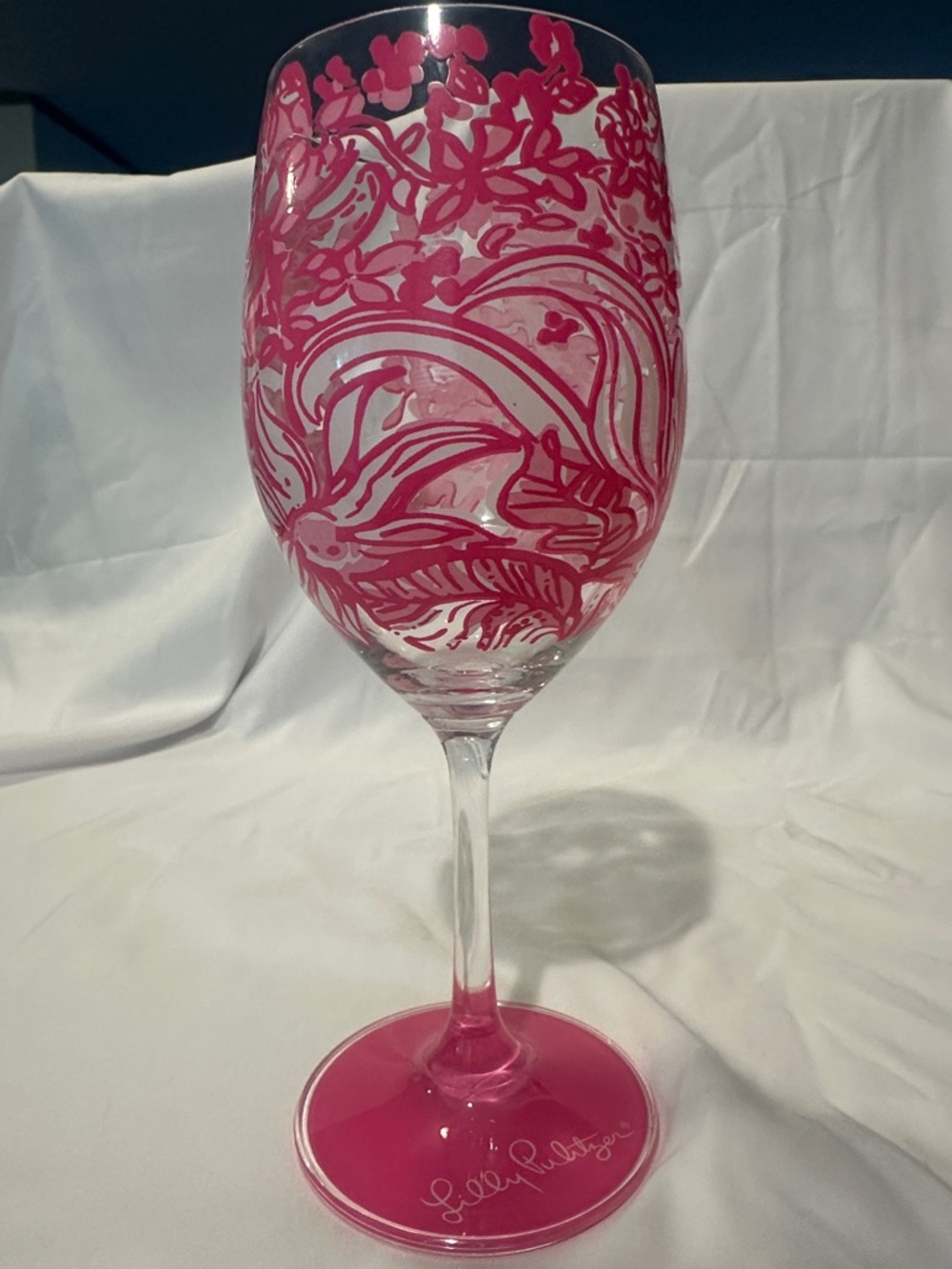 Lilly Pulitzer Hot Pink Hand-Painted Floral Wine Glass